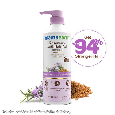 Mamaearth Rosemary Anti-Hair Fall Shampoo with Rosemary & Methi Dana for Reducing hair Loss & Breakage - 600 ml | Up to 94% Stronger Hair | Up to 93% Less Fall | Sulphate Free Shampoo | For Men and Women